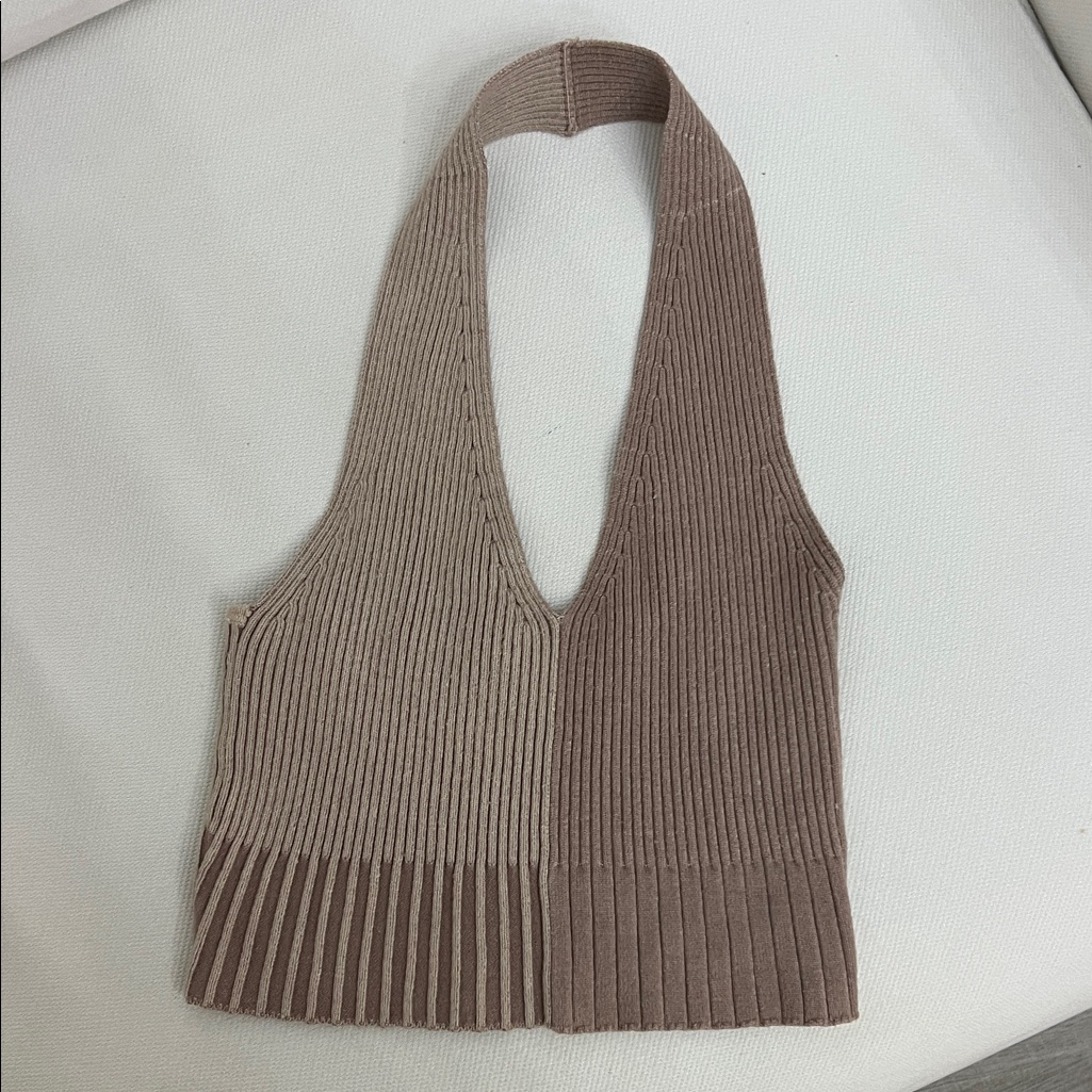 Pacsun Two-Tone Ribbed Crop Top - Brown And Tan